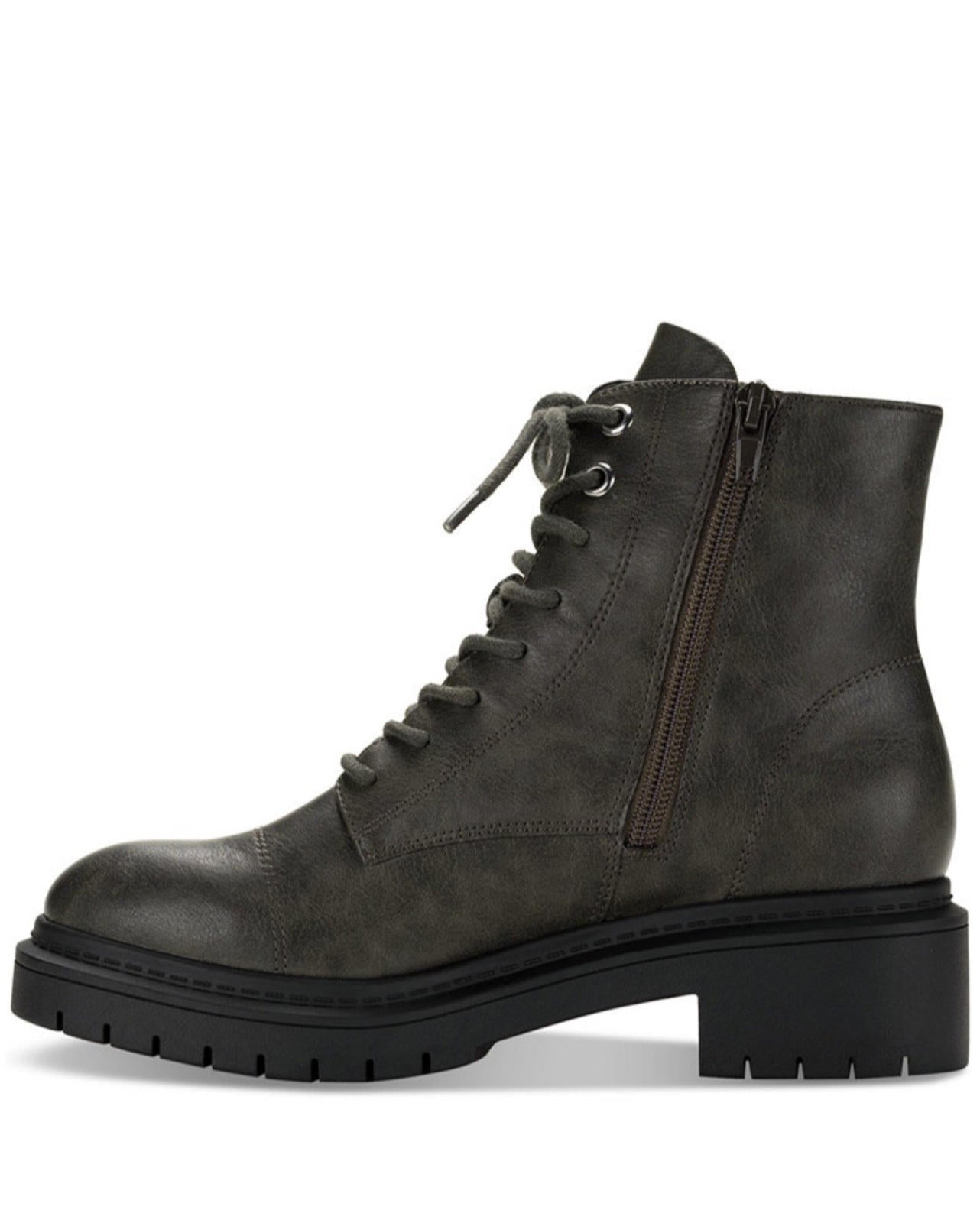 Style & Co. Womens Zahara Zip Up Lug Sole Combat & Lace-Up Boots 7.5 Medium (B,M) / Dark Grey