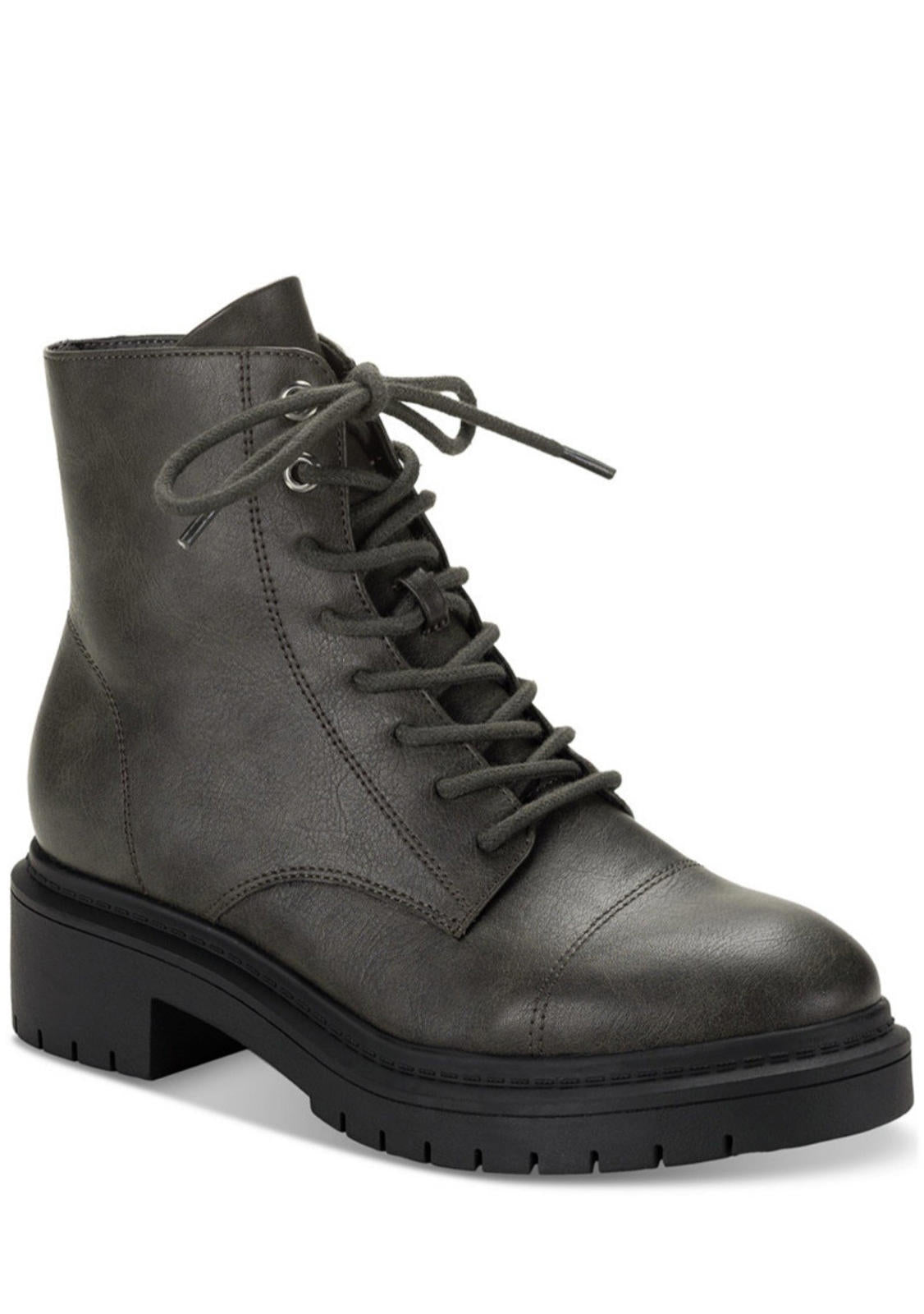 Style & Co. Womens Zahara Zip Up Lug Sole Combat & Lace-Up Boots 7.5 Medium (B,M) / Dark Grey