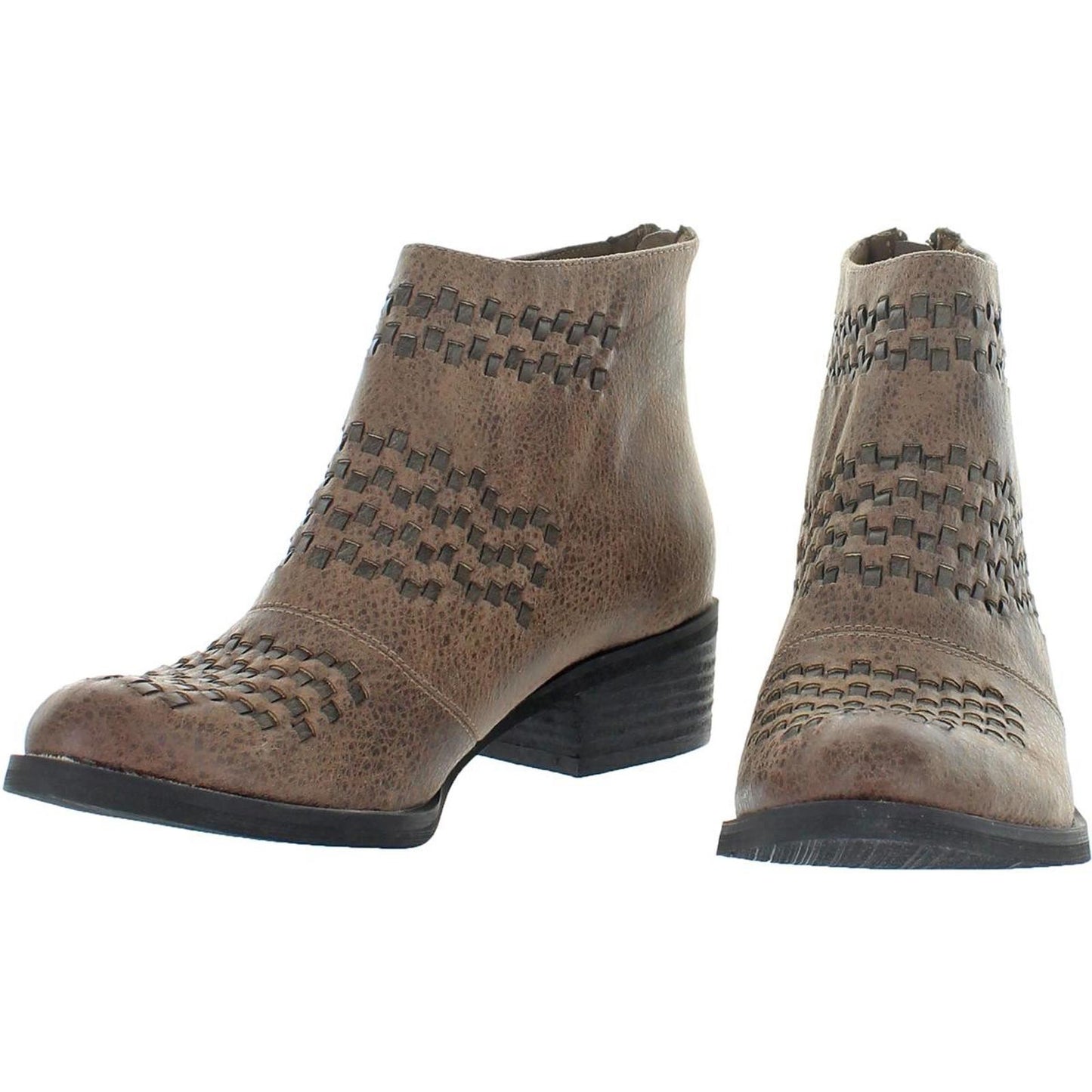 Not Rated Women's Kyla Faux Leather Woven Block Heel Western Ankle Bootie 7.5 Medium (B,M) / Taupe