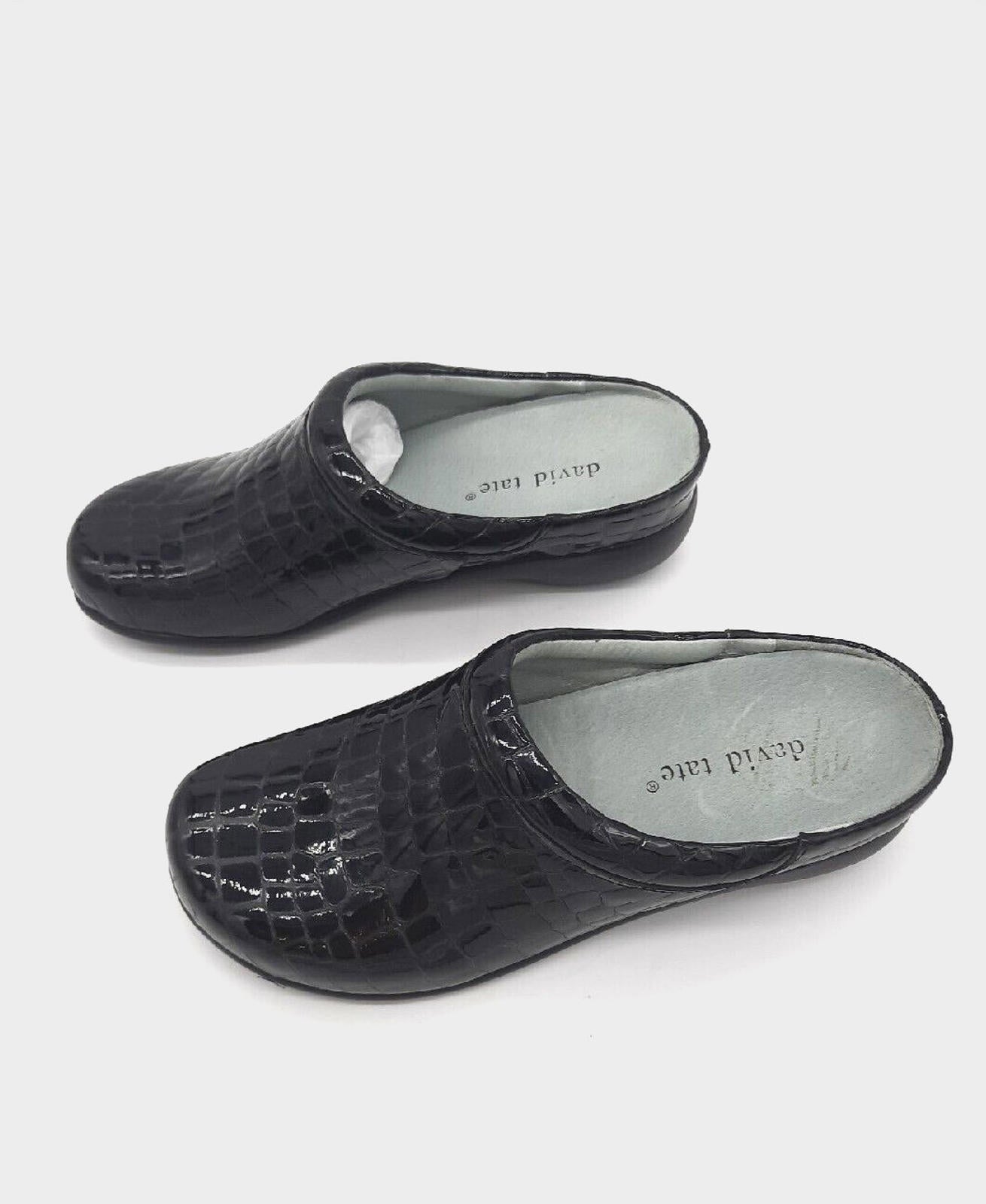 David Tate Catalina CHS19-612 Zuecos tipo mule de cuero negro para mujer, talla 6M, nuevos