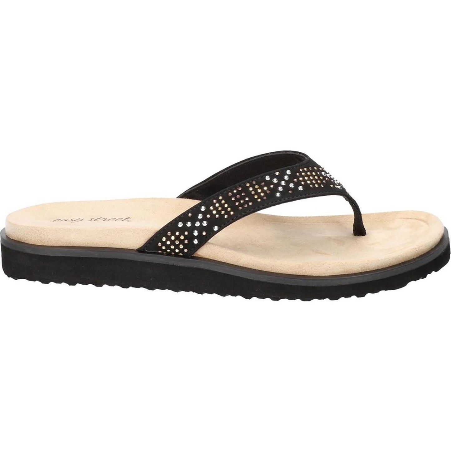 Easy Street Womens Stevie Black Thong Sandals Flats