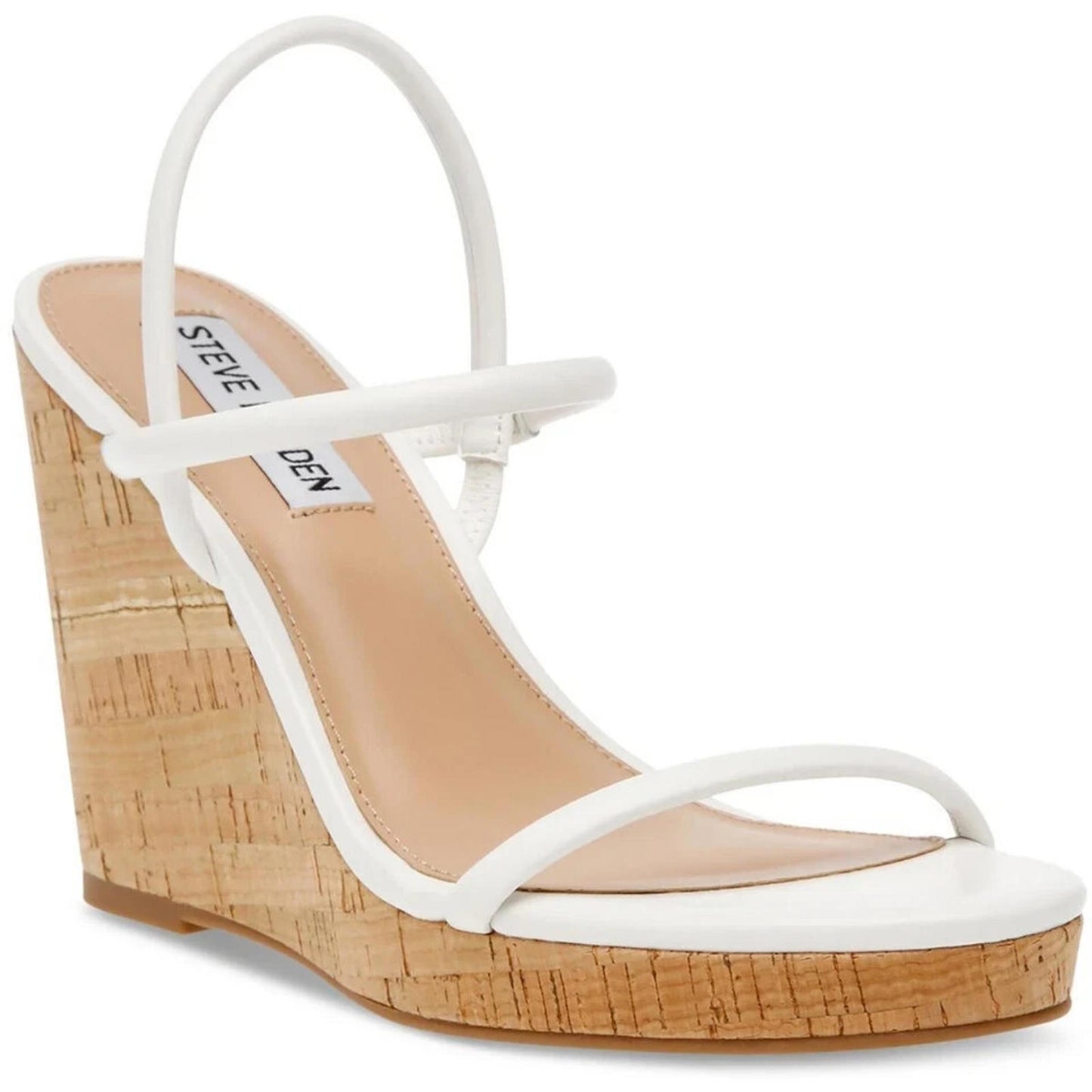 Steve Madden Womens Udell Cork Slip On Wedge Sandals 9.5 Medium (B,M) / White Leather