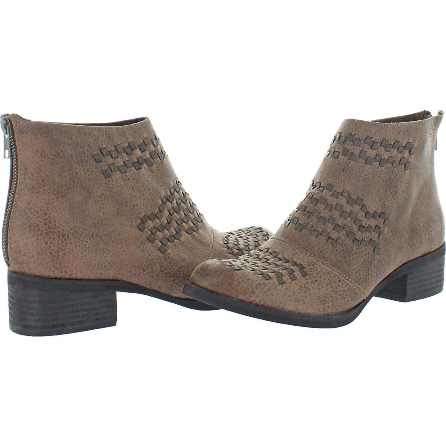 Not Rated Women's Kyla Faux Leather Woven Block Heel Western Ankle Bootie 7.5 Medium (B,M) / Taupe