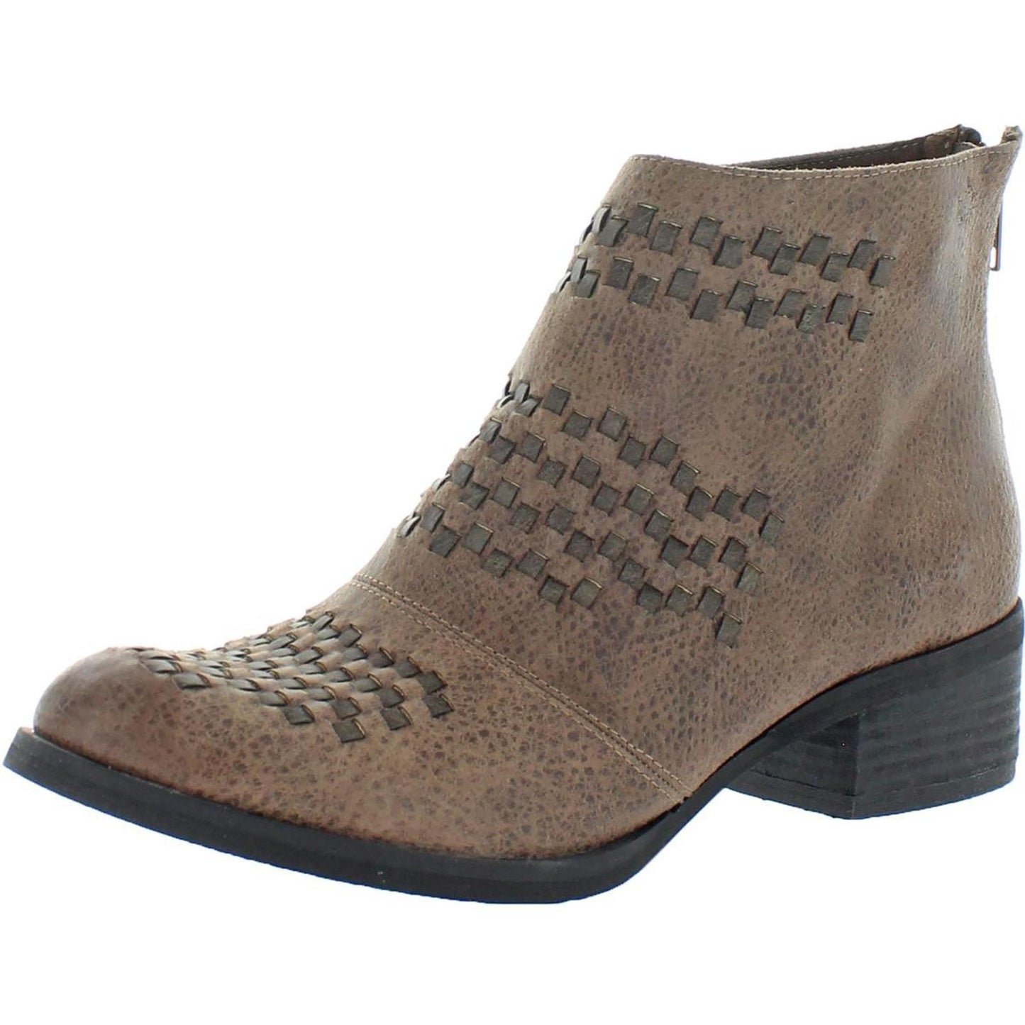 Not Rated Women's Kyla Faux Leather Woven Block Heel Western Ankle Bootie 7.5 Medium (B,M) / Taupe
