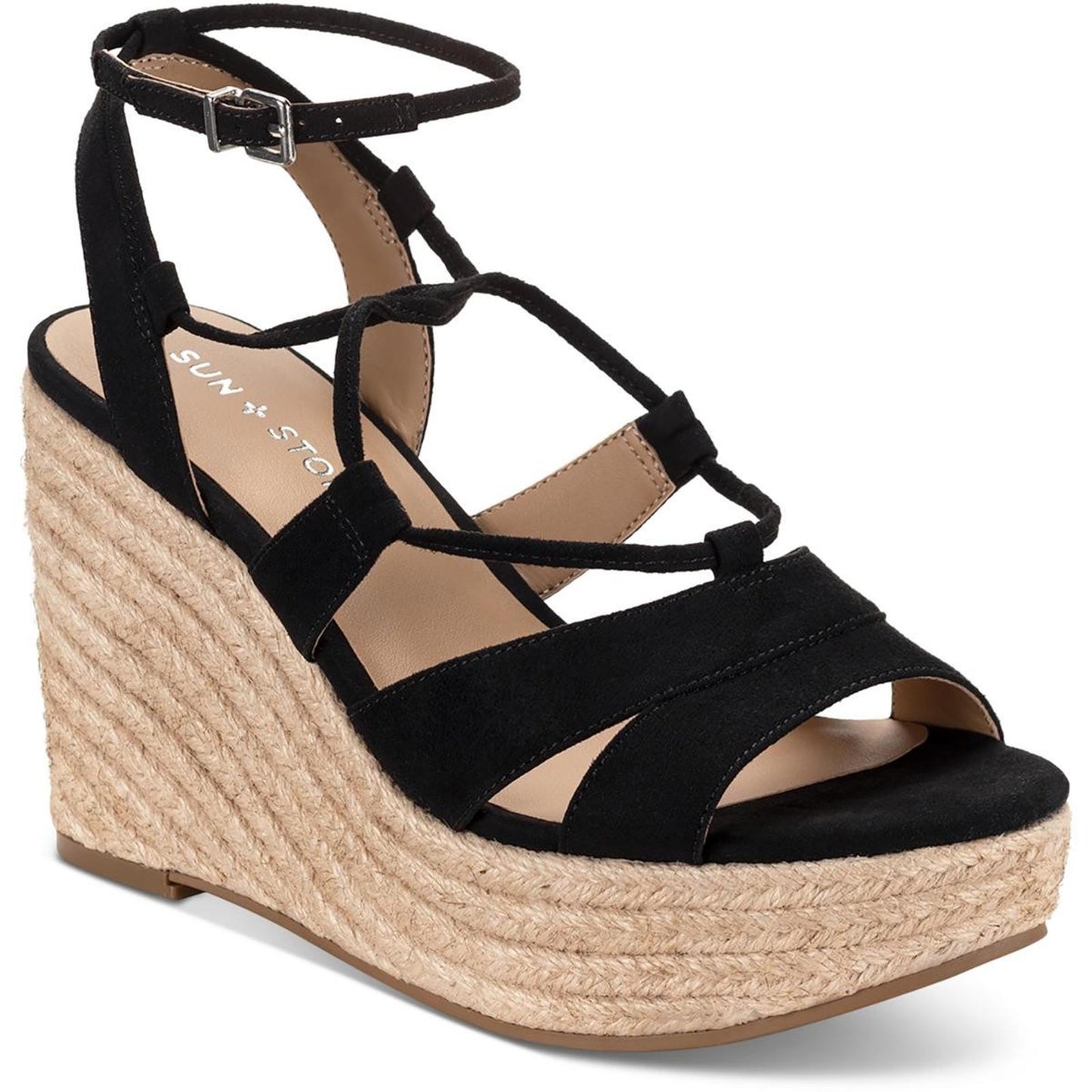 Sun + Stone Womens TIINSLEY Black Wedge Sandals Shoes 9 Medium (B,M)