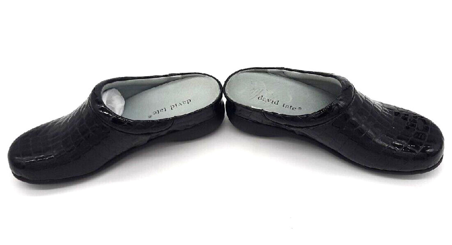 David Tate Catalina CHS19-612 Zuecos tipo mule de cuero negro para mujer, talla 6M, nuevos
