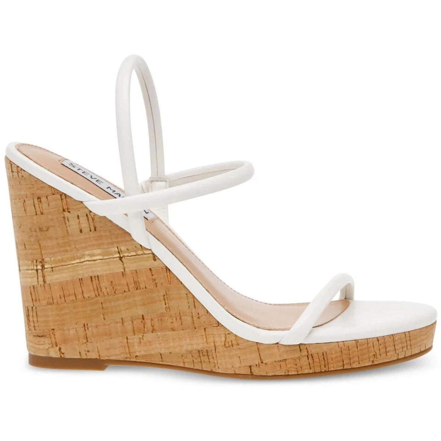 Steve Madden Womens Udell Cork Slip On Wedge Sandals 9.5 Medium (B,M) / White Leather