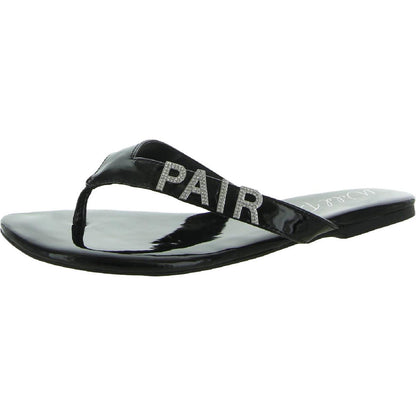 Wild Pair Womens Fantasia Patent Embellished Flat Sandals Shoes
