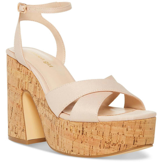 Madden Girl Womens RIIO Canvas Ankle Strap Platform Block Heel Shoes 8.5