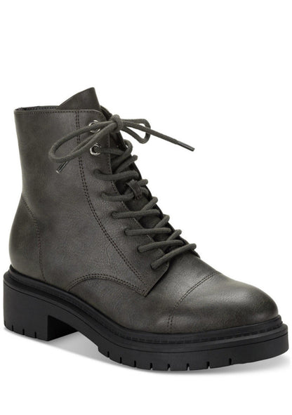 Style & Co. Womens Zahara Zip Up Lug Sole Combat & Lace-Up Boots 7.5 Medium (B,M) / Dark Grey