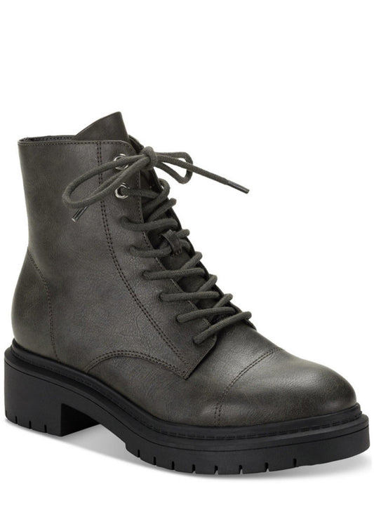Style & Co. Womens Zahara Zip Up Lug Sole Combat & Lace-Up Boots 7.5 Medium (B,M) / Dark Grey