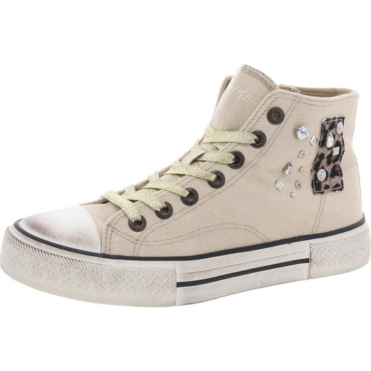 Blowfish Womens Kimber Hi Distressed Canvas Casual And Fashion Sneakers 6.5 Medium (B,M) / Beige Canvas