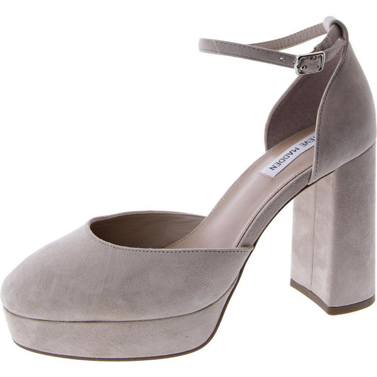 Steve Madden Womens Truth Suede Ankle Strap Platform Heels 9.5 Medium (B,M) / Taupe Suede