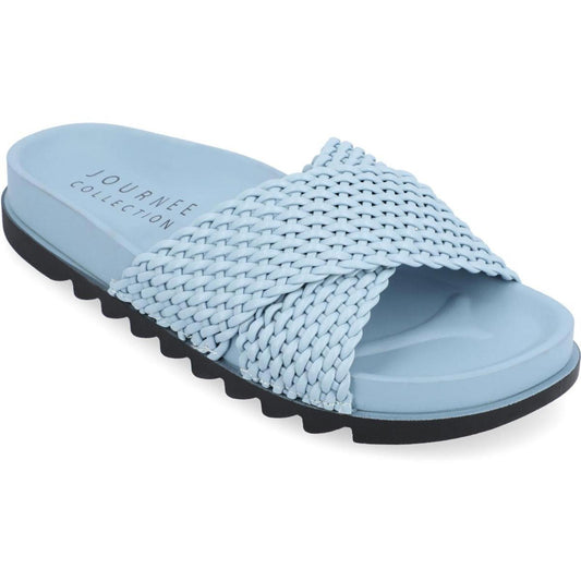 Journee Collection Womens GRETIE Blue Slide Sandals 6.5 Medium