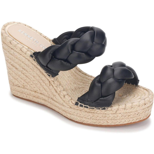 Kenneth Cole New York Womens Olivia Braid Braided Open Toe Wedge Sandals 10 Medium (B,M) / Black