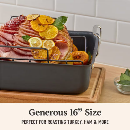 Calphalon Classic Hard-Anodized Nonstick Cookware 16" Roasting Pan with Rack - Black, Stainless Steel