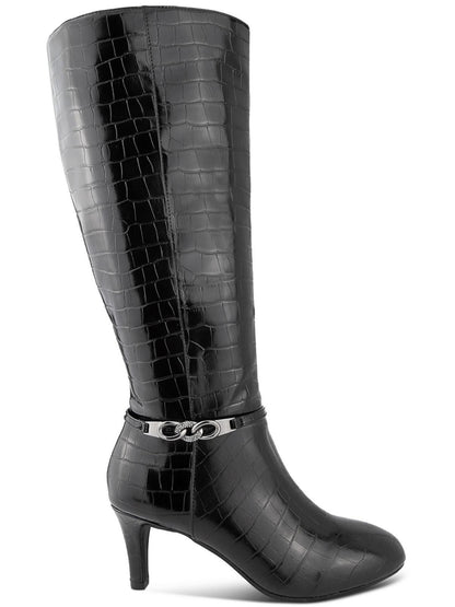 KAREN SCOTT Botas de tacón bajo con punta de almendra y cadena negra para mujer, talla 6.5 M