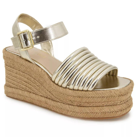 Kenneth Cole NY Women Espadrille Ankle Strap Sandal Shelby Size 9.5M Light Gold