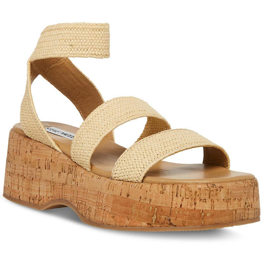 Steve Madden Womens Sashes Beige Cork Flatform Sandals