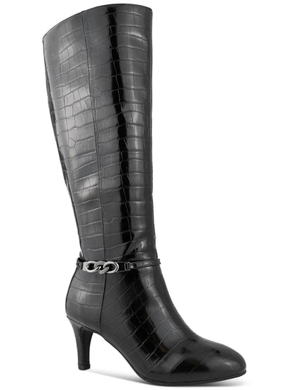 KAREN SCOTT Botas de tacón bajo con punta de almendra y cadena negra para mujer, talla 6.5 M