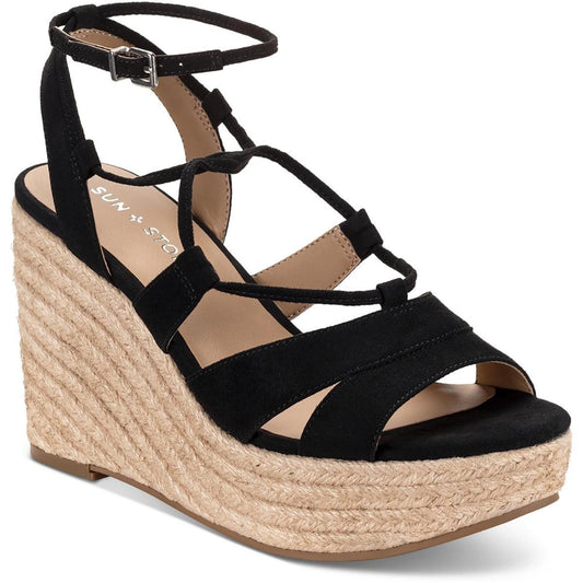 Sun + Stone Womens TIINSLEY Black Wedge Sandals Shoes 9 Medium (B,M)