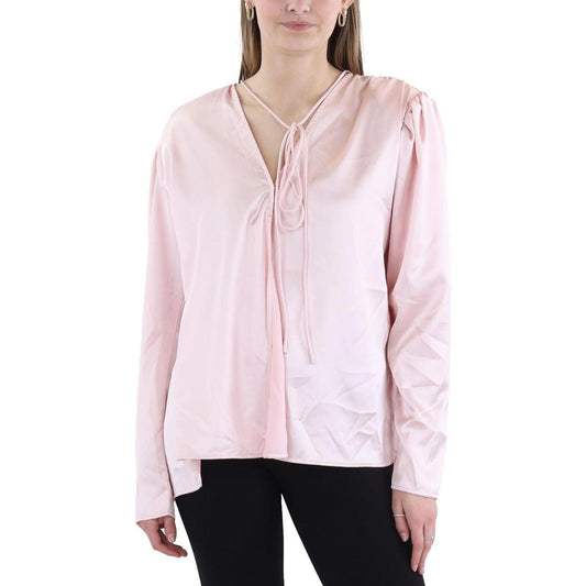 Beulah Womens Pink Wrap High Low Blouse Button-Down Top O/S