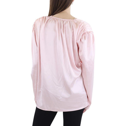 Beulah Womens Pink Wrap High Low Blouse Button-Down Top O/S