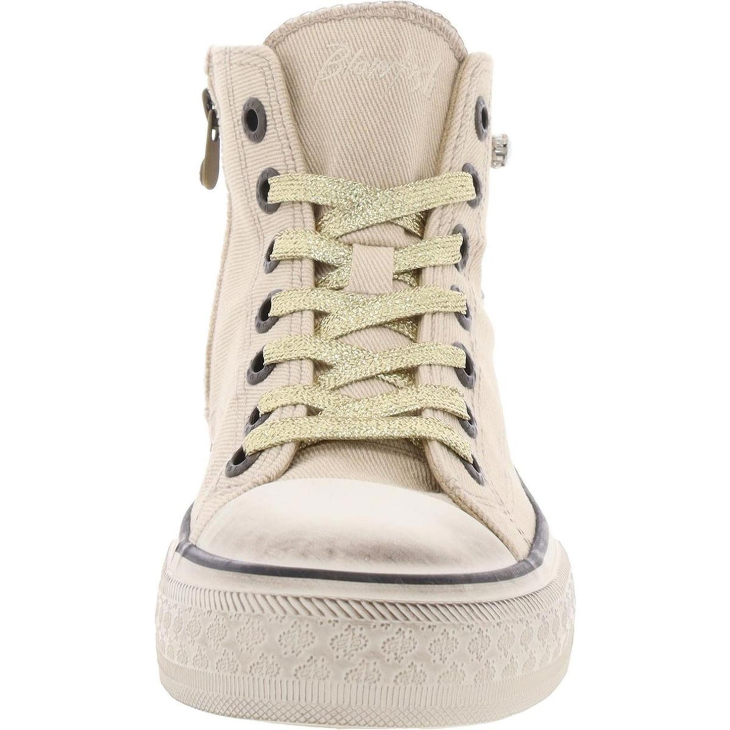 Blowfish Womens Kimber Hi Distressed Canvas Casual And Fashion Sneakers 6.5 Medium (B,M) / Beige Canvas