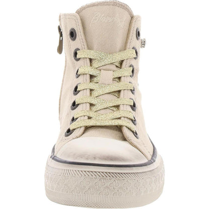 Blowfish Womens Kimber Hi Distressed Canvas Casual And Fashion Sneakers 6.5 Medium (B,M) / Beige Canvas