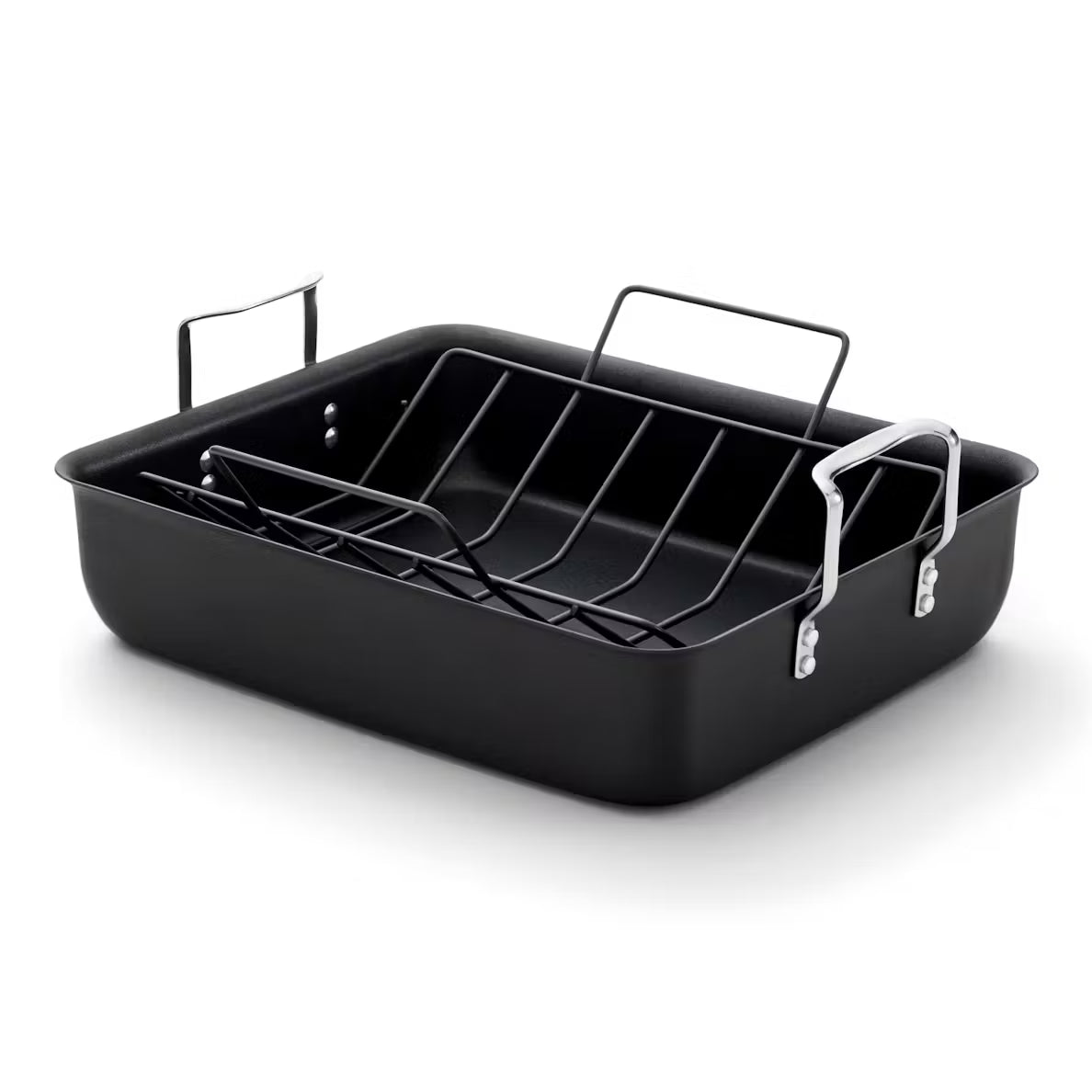 Calphalon Classic Hard-Anodized Nonstick Cookware 16" Roasting Pan with Rack - Black, Stainless Steel