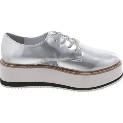 Steve Madden Womens Gina Faux Leather Metallic Oxfords