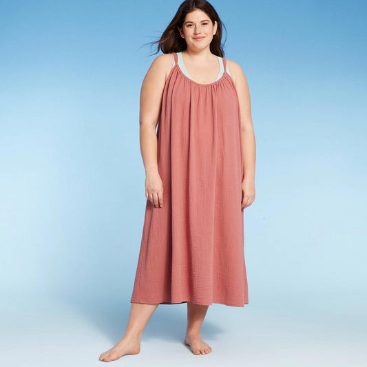 Women's Tie Back Cover Up Midi Dress - Kona Sol Mauve 3X/4X