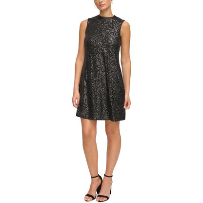 Kensie Womens Sequined Sleeveless Shift Dress Black 6