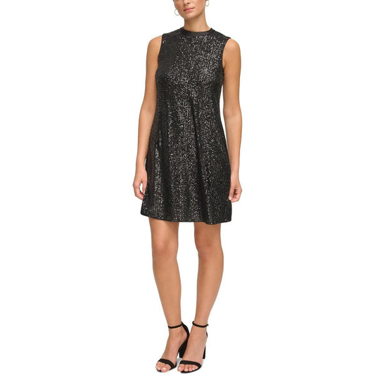Kensie Womens Sequined Sleeveless Shift Dress Black 6