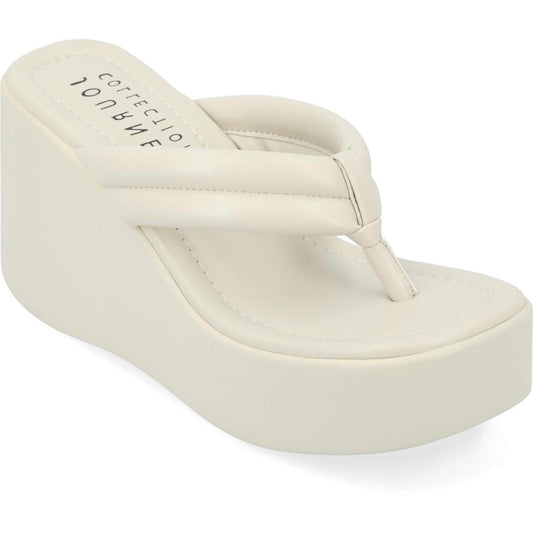 Journee Collection Womens SHAREENE Beige Wedge Sandals 9.5 Medium (B,M)